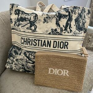 Dior Black and Cream Tote with Tan Pouch
